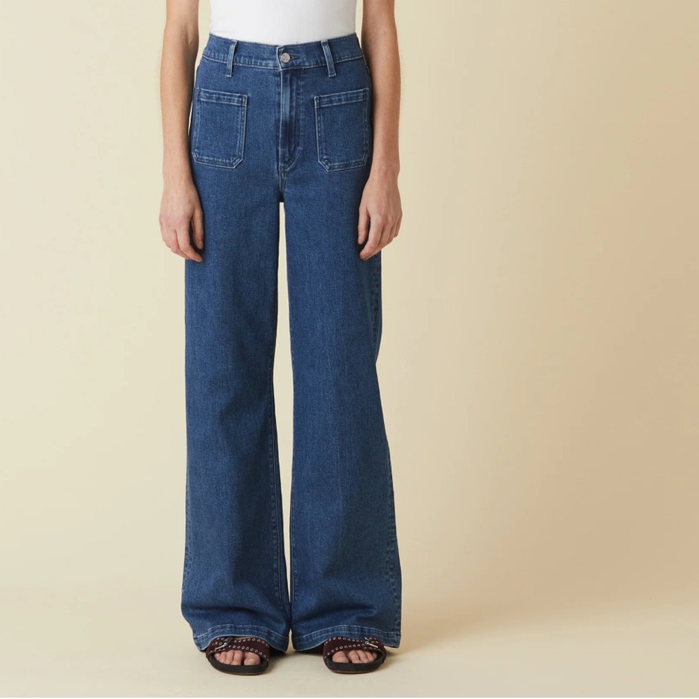 LE JEANS LOS ANGELES Virginia Wide Leg Jeans Blue Lovesong Lean Stretch Sz 32